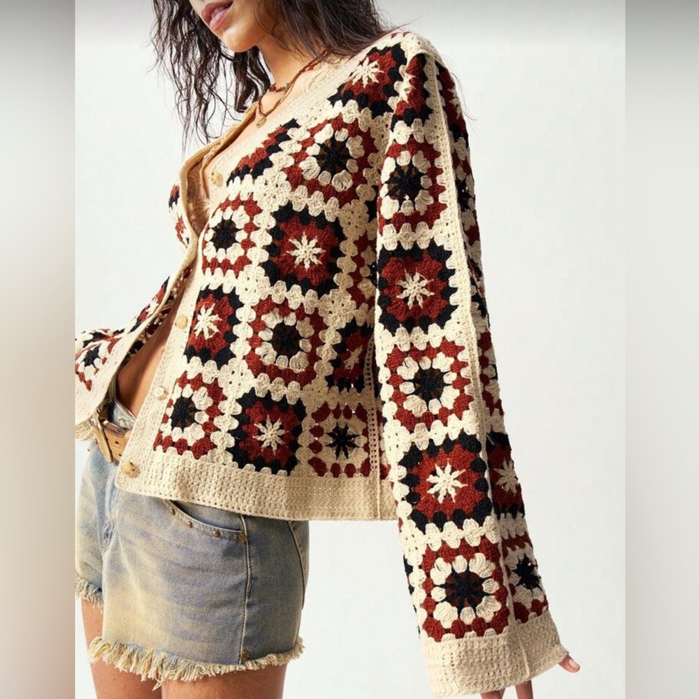 Bohemian Crochet Cardigan Sweater - Multicolor - Picture 4 of 4